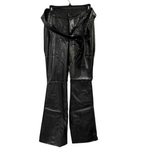 Flamingo Women's Black Faux Leather Belted Flare Pants Size S